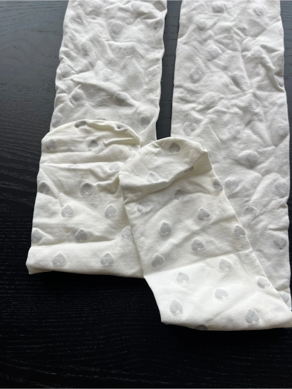 White Off-White Cream Textured Heart Pattern Tights Stockings Pantyhose Stretch